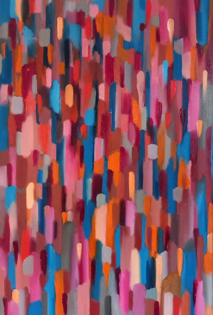 A Tapestry in Oils - Contemporary oil painting on canvas by Uma Aslam, 2025, 76x51cm featuring intricate layered brushwork and rich colour harmonies creating textile-like visual texture